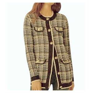 Ann Taylor Cardigan Shimmer Metallic Plaid Long Gold Buttons NEW WITH TAG Size M